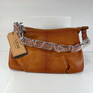 S Zone Pebbled Leather Purse Shoulder Bag Adjustable Strap NWT Camel Brown